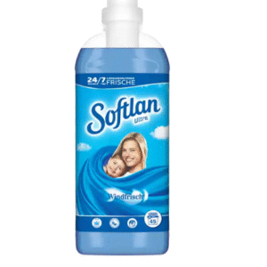 Бутилка Softlan омекотител с иновативна 3D технология, осигуряваща дълготраен аромат и свежест за до 30 дни. Подходящ за всички видове текстил и дерматологично тестван продукт.