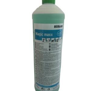 ECOLAB MAGIC MAXX – Високоефективен почистващ препарат 5L Описание: ECOLAB MAGIC MAXX е мощен почистващ препарат за интензивно и поддържащо почистване. Ултравлажняващата му формула го прави идеален за ръчно и машинно почистване. Подходящ е за всички видове подови настилки, включително естествен и изкуствен камък, PVC, линолеум и каучукови настилки. Специално разработен за гланцирани и матови гранитогресни плочки. Препаратът е екологично сертифициран, без опасни обозначения, безопасен за мазниноуловители и отличен за интензивно почистване.